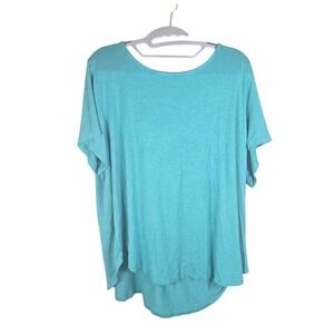 Philosophy Woman Teal High Low Short Sleeve Top 3X Stretch Rayon Tee Plus